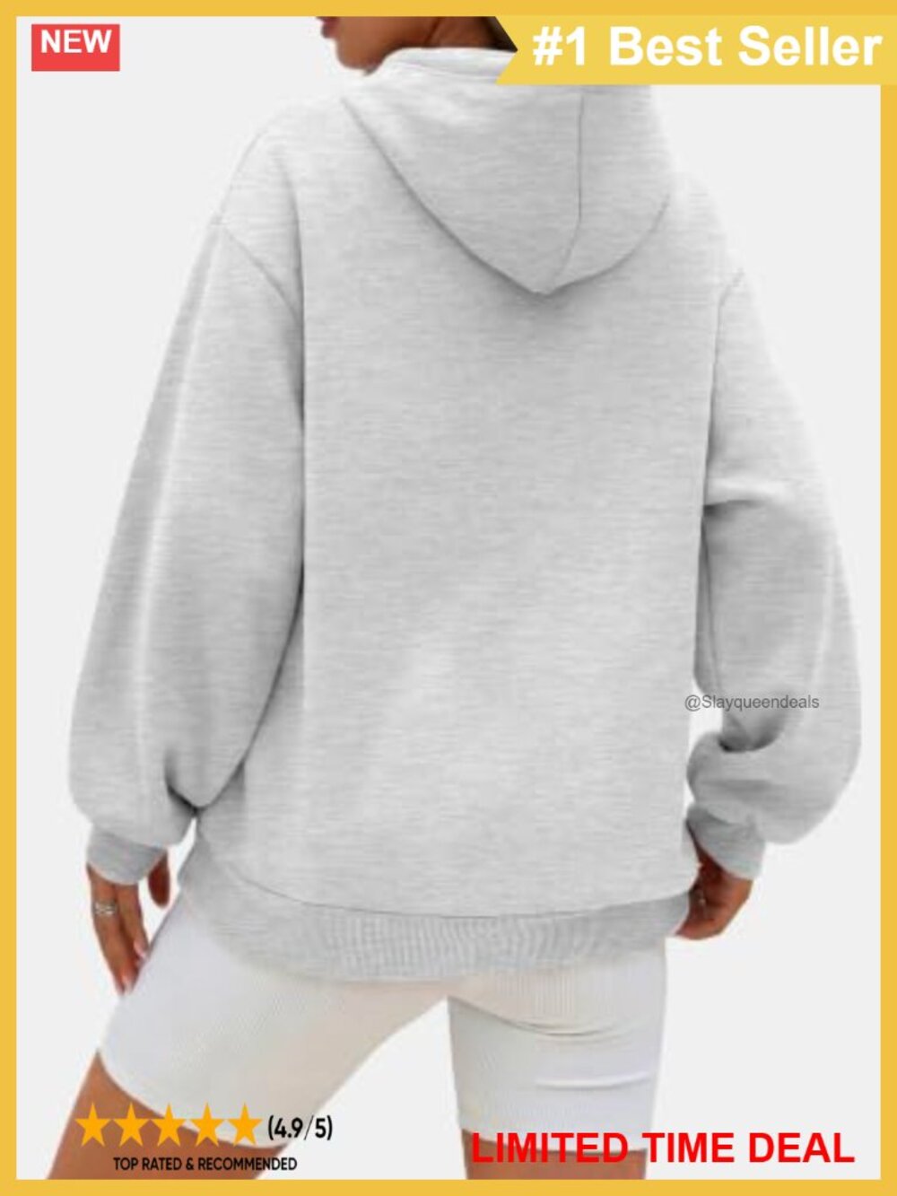 Oversized Fleece-Lined Hoodie Ruched Sleeve Kangaroo Pocket Pullover - Picture 4 of 6